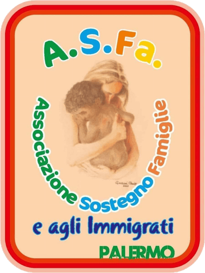 Stemma di A.S.FA. Sicilia: una madre che stringe il figlio, dentro la cornice rossa dell'associazione